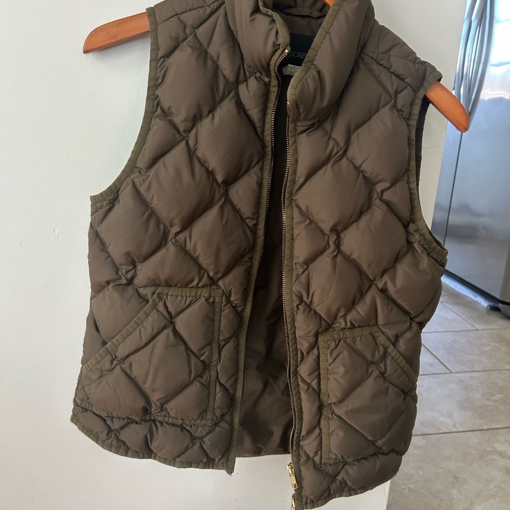J. Crew Quilted Puffer Vest in Olive Brown